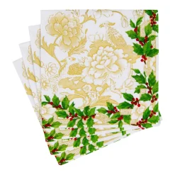 Holly Ceramic Ivory & Gold Cocktail Napkins - 20 Per Package