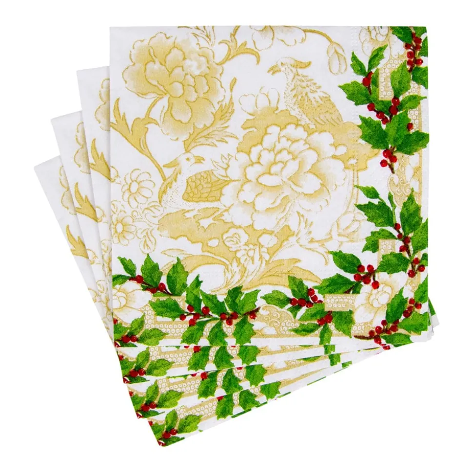 Holly Ceramic Ivory & Gold Cocktail Napkins - 20 Per Package