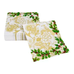 Holly Ceramic Ivory & Gold Cocktail Napkins - 20 Per Package