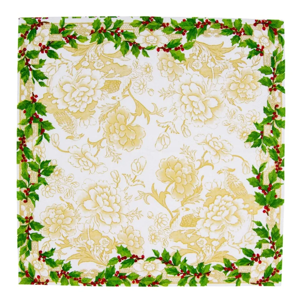 Holly Ceramic Ivory & Gold Cocktail Napkins - 20 Per Package