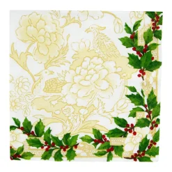 Holly Ceramic Ivory & Gold Luncheon Napkins - 20 Per Package
