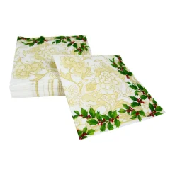 Holly Ceramic Ivory & Gold Luncheon Napkins - 20 Per Package