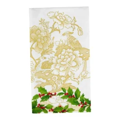 Holly Ceramic Ivory & Gold Guest Towel Napkins - 15 Per Package