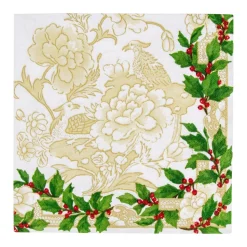 Holly Ceramic Ivory & Gold Dinner Napkins - 20 Per Package