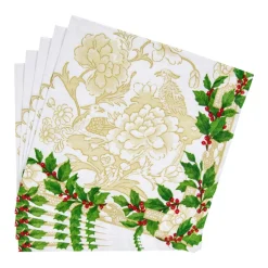 Holly Ceramic Ivory & Gold Dinner Napkins - 20 Per Package