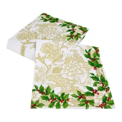 Holly Ceramic Ivory & Gold Dinner Napkins - 20 Per Package