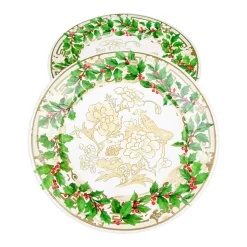Holly Ceramic Ivory & Gold Paper Dinner Plates - 8 Per Package