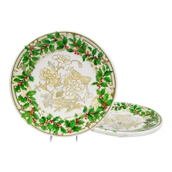 Holly Ceramic Ivory & Gold Paper Dinner Plates - 8 Per Package