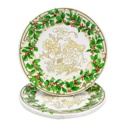 Holly Ceramic Ivory & Gold Paper Dinner Plates - 8 Per Package