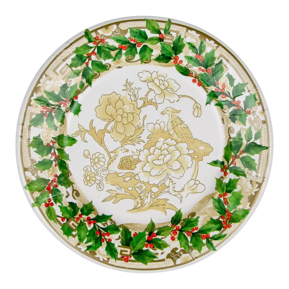 Holly Ceramic Ivory & Gold Paper Salad & Dessert Plates - 8 Per Package