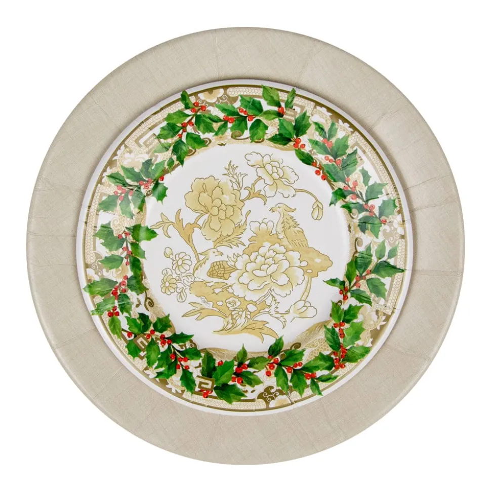 Holly Ceramic Ivory & Gold Paper Salad & Dessert Plates - 8 Per Package