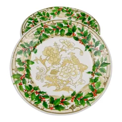 Holly Ceramic Ivory & Gold Paper Salad & Dessert Plates - 8 Per Package