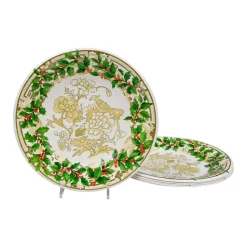 Holly Ceramic Ivory & Gold Paper Salad & Dessert Plates - 8 Per Package