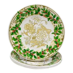 Holly Ceramic Ivory & Gold Paper Salad & Dessert Plates - 8 Per Package