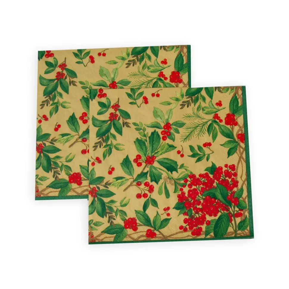 Holly Chintz Gold Napkin Dinner - 20 Per Package