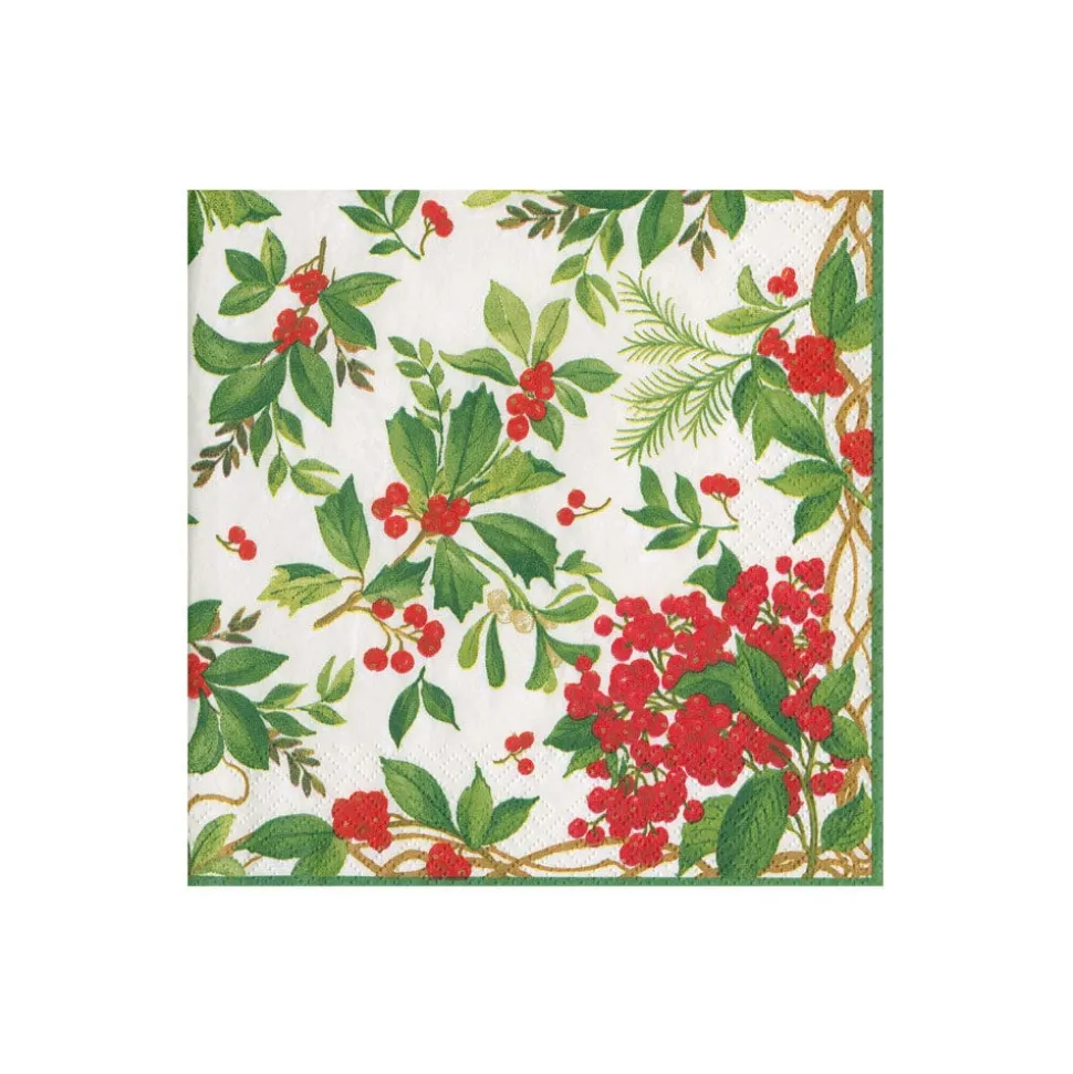 Holly Chintz White Boxed Cocktail Napkins - 40 Per Box