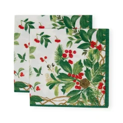 Holly Chintz White Cocktail Napkins - 20 Per Package