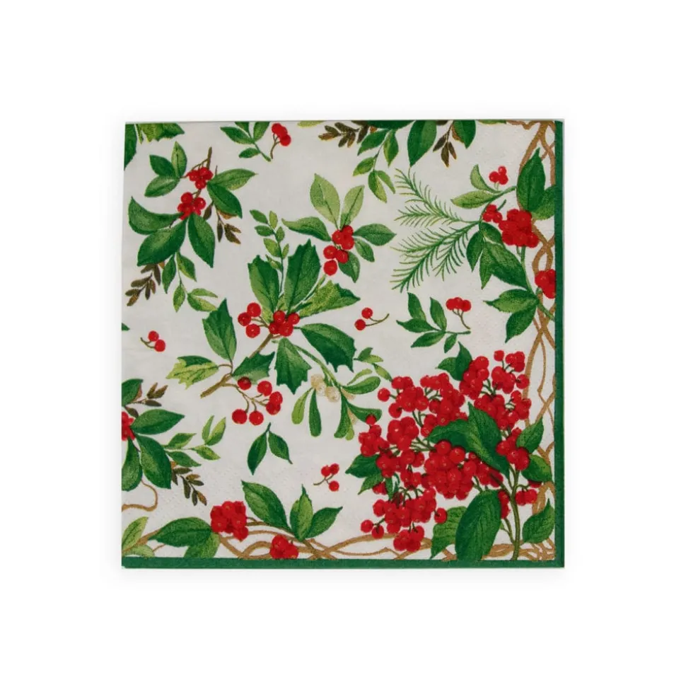 Holly Chintz White Luncheon Napkins - 20 Per Package