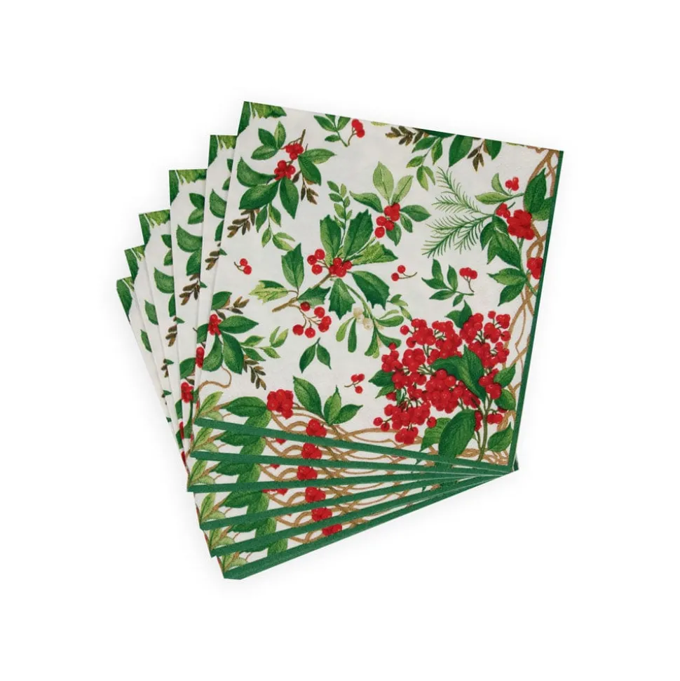 Holly Chintz White Luncheon Napkins - 20 Per Package
