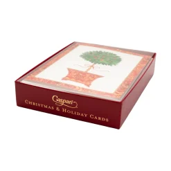 Holly Topiary In Red Pot Classic Boxed Christmas Cards - includes 15 cards & envelopes