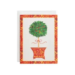 Holly Topiary In Red Pot Classic Boxed Christmas Cards - includes 15 cards & envelopes