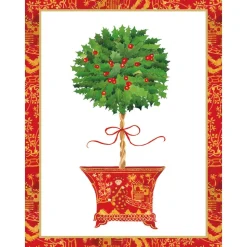 Holly Topiary in Red Pot Personalized Christmas Cards