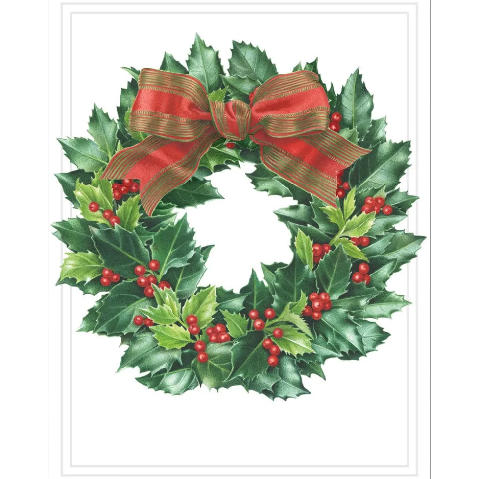 Holly Wreath Embossed Large Boxed Christmas Cards - includes 10 Cards & Envelopes