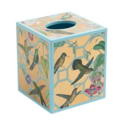 Hummingbird Trellis Lacquer Tissue Box Cover in Gold - 1 Each