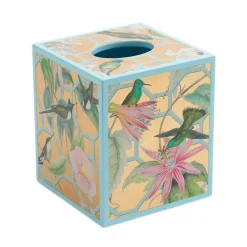 Hummingbird Trellis Lacquer Tissue Box Cover in Gold - 1 Each