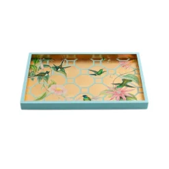 Hummingbird Trellis Lacquer Vanity Tray in Gold - 1 Each