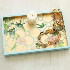 Hummingbird Trellis Lacquer Vanity Tray in Gold - 1 Each