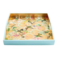 Hummingbird Trellis Lacquer Square Tray in Ivory - 1 Each