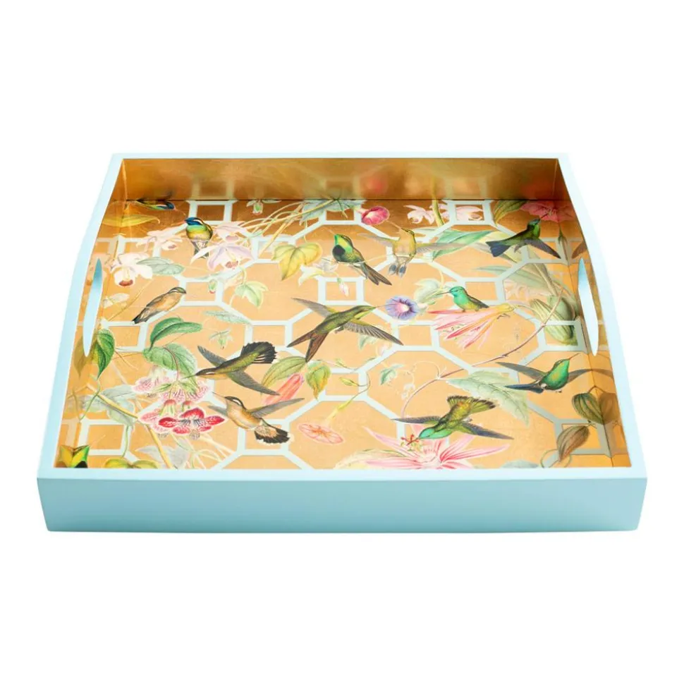 Hummingbird Trellis Lacquer Square Tray in Ivory - 1 Each