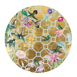 Hummingbird Trellis Round Lacquer Placemat in Gold - 1 Each