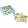 Hummingbird Trellis Square Lacquer Coasters in Holder - Set of 4