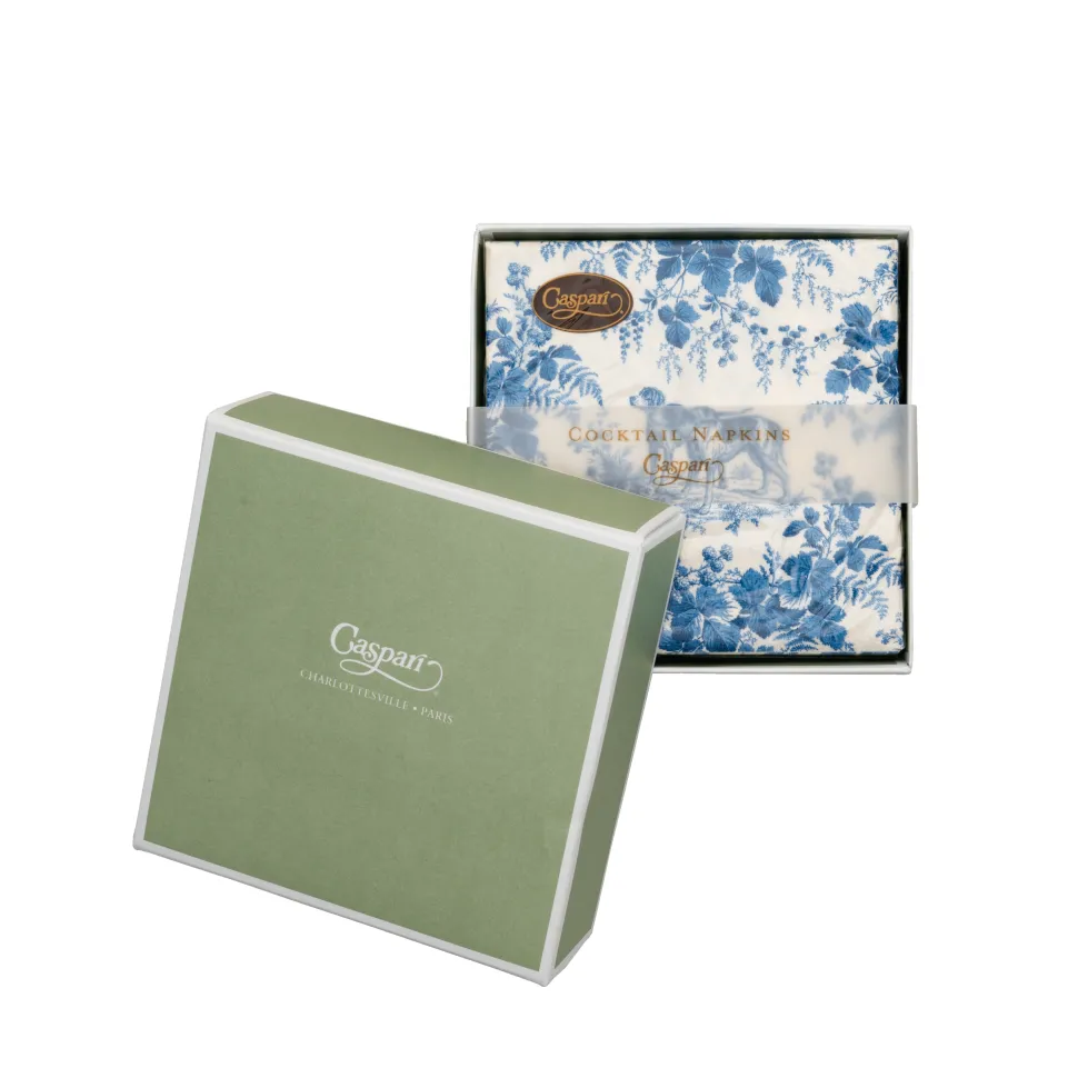 Hunting Toile Blue Boxed Cocktail Napkins - includes 12 Boxed Cocktail Napkins