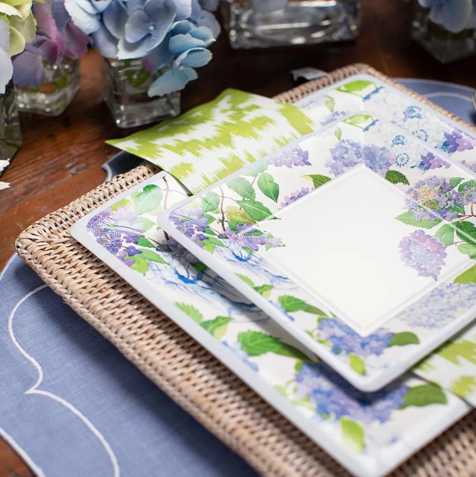 Hydrangeas and Porcelain Square Salad/Dessert Plates - pack of 8