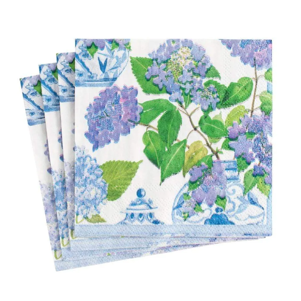 Hydrangeas and Porcelain Boxed Paper Cocktail Napkins - 40 Per Box