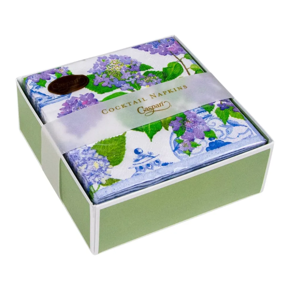 Hydrangeas and Porcelain Boxed Paper Cocktail Napkins - 40 Per Box