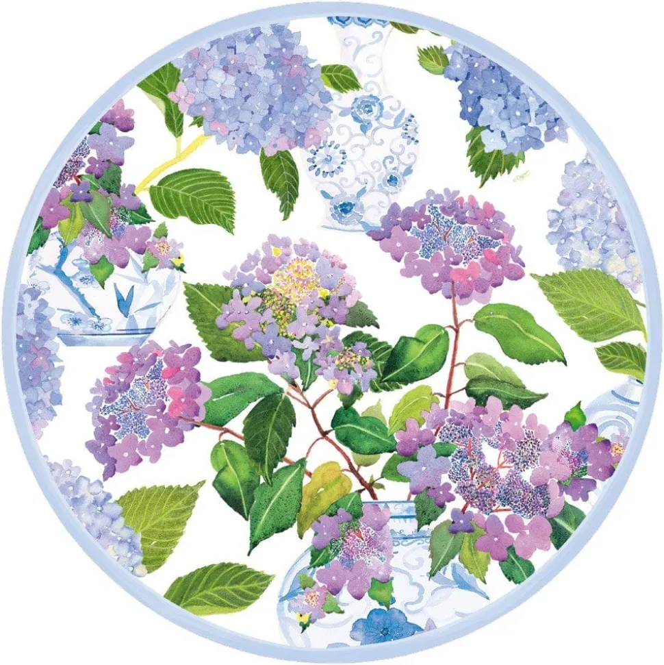 Hydrangeas and Porcelain Round Paper Placemats - 12 Per Package