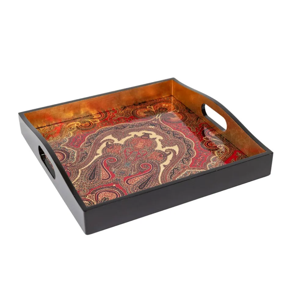 Jaipur Crimson Lacquer Square Tray - 14" Square