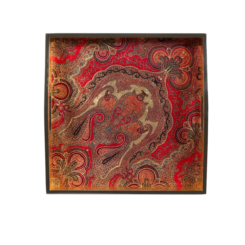 Jaipur Crimson Lacquer Square Tray - 14" Square
