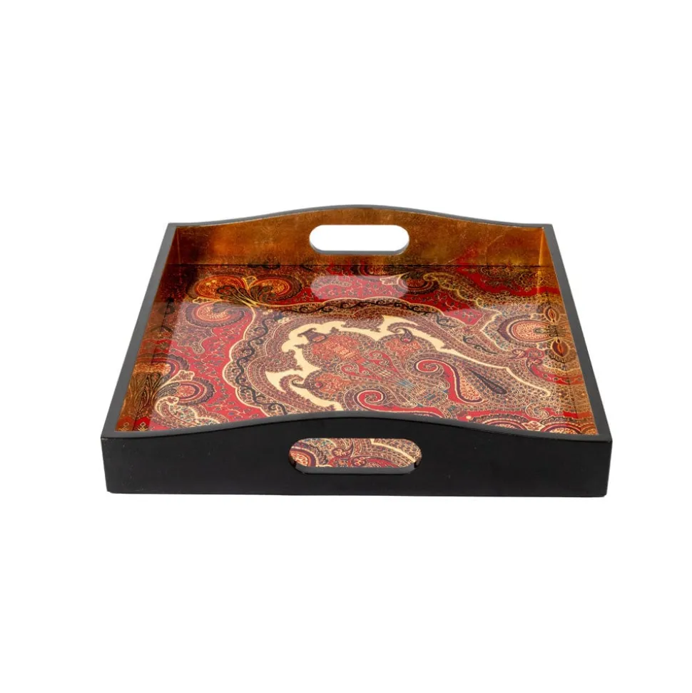 Jaipur Crimson Lacquer Square Tray - 14" Square
