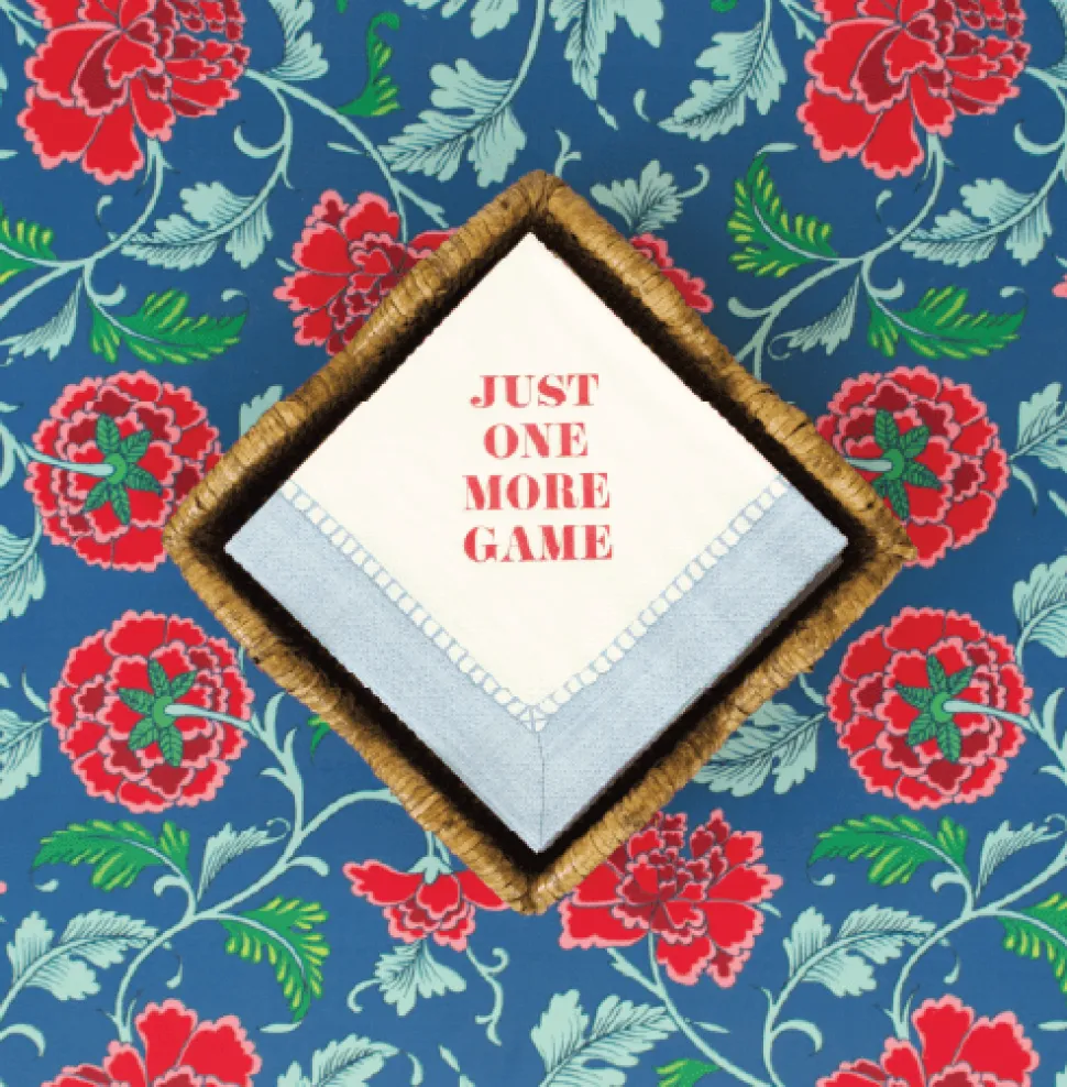 Just One More Game Paper Cocktail Napkins - Linen Border in Light Blue