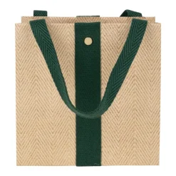 Jute And Twill Small Square Natural & Hunter Gift Bags - One Gift Bag Included