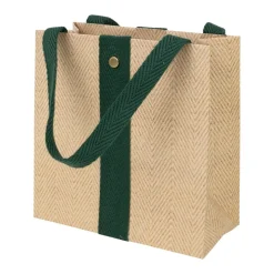 Jute And Twill Small Square Natural & Hunter Gift Bags - One Gift Bag Included