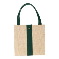 Jute And Twill Small Square Natural & Hunter Gift Bags - One Gift Bag Included