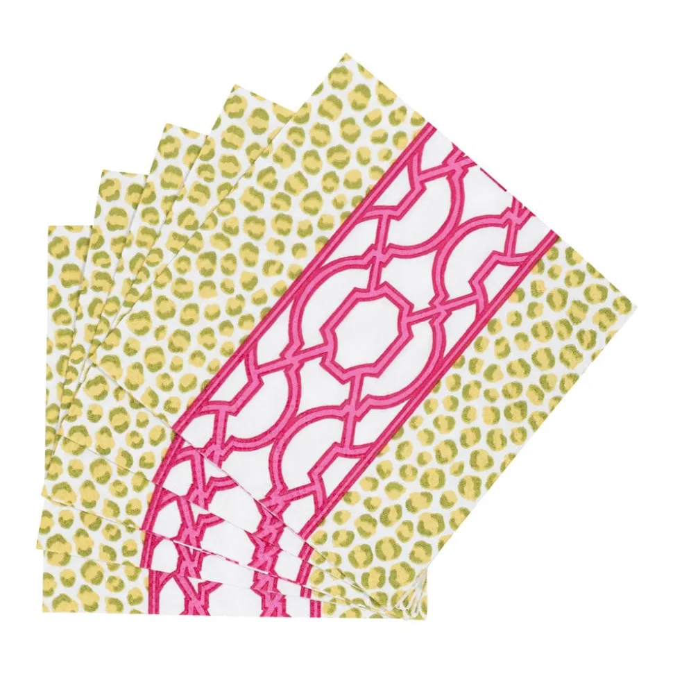 Knots And Spots Green & Fuchsia Cocktail Napkins - 20 Per Package