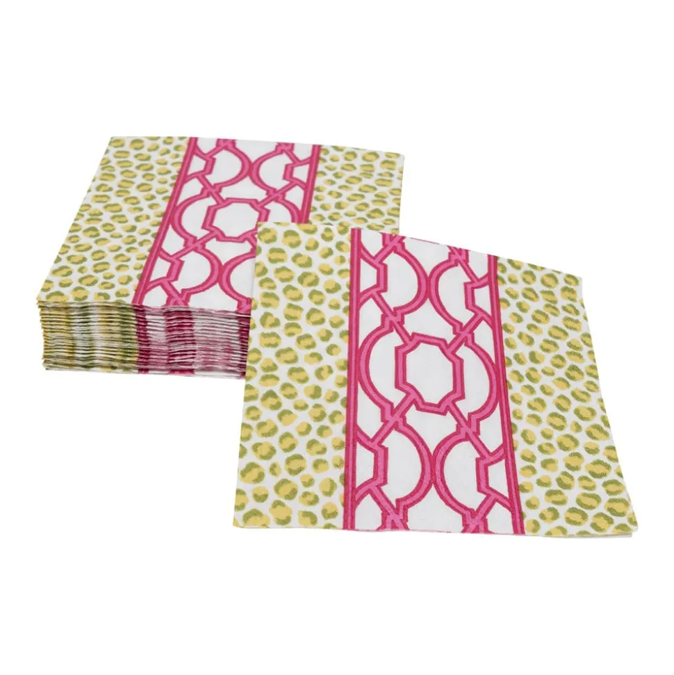 Knots And Spots Green & Fuchsia Cocktail Napkins - 20 Per Package