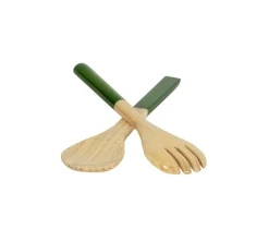 Lacquered Bamboo Salad Servers in Grass Green - 1 Pair